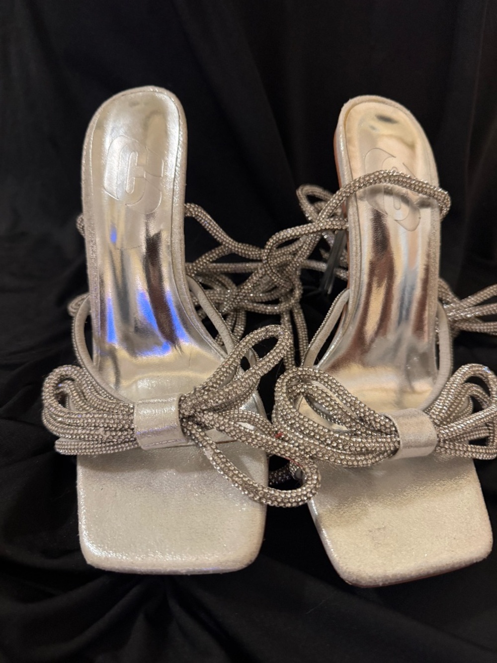Silver Metallic & Rhinestone  Lace up heels size 7